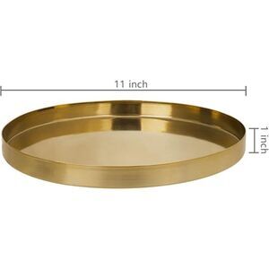 Brushed Brass Metal Decorative Tray, 11 inch Round Serving Tray